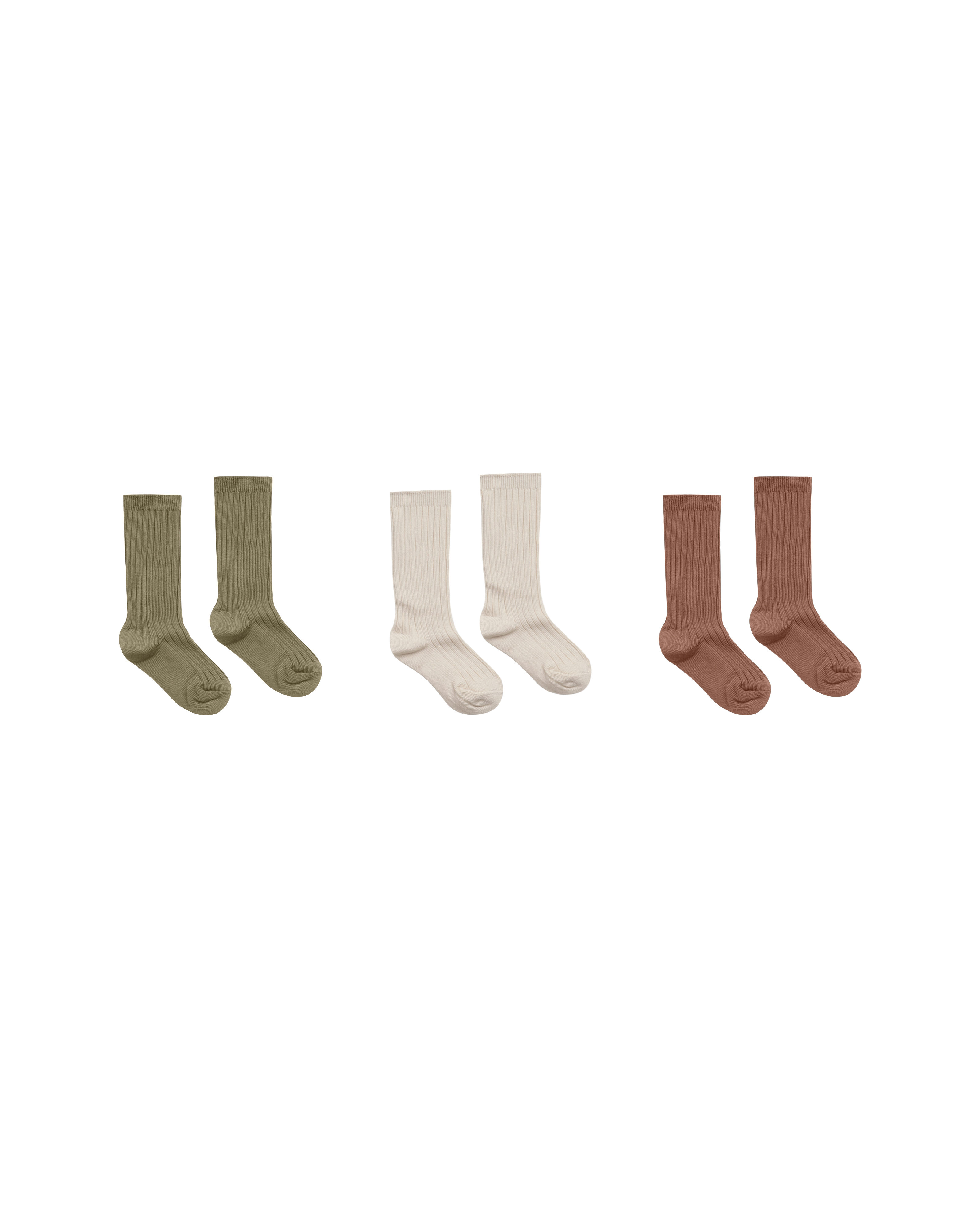 RYLEE AND CRU - Solid Ribbed Socks 3 Pack Rib Knit（Olive / Stone / Wine）