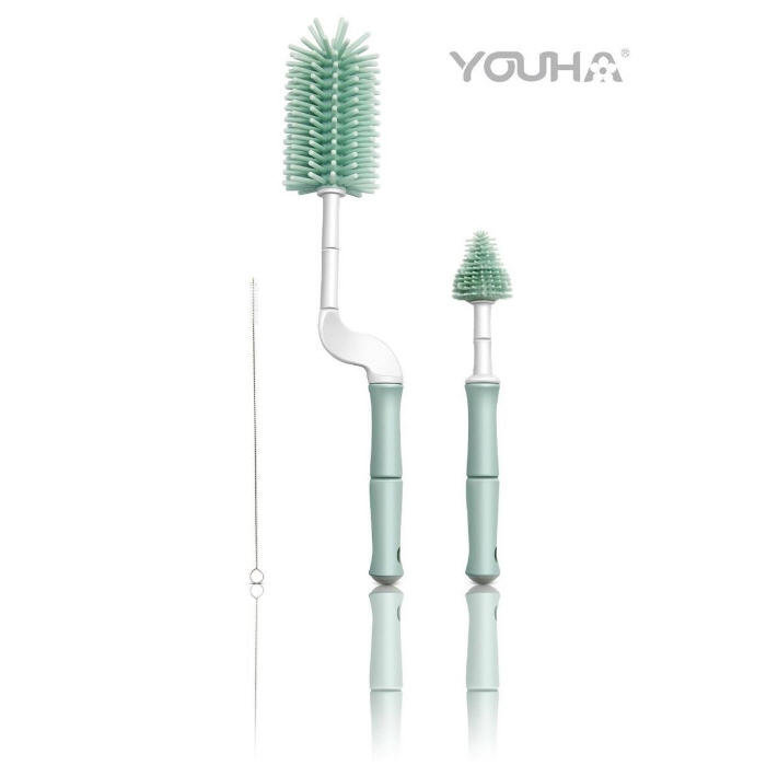 Youha 一套三件 矽膠奶瓶+奶嘴+飲管刷套裝