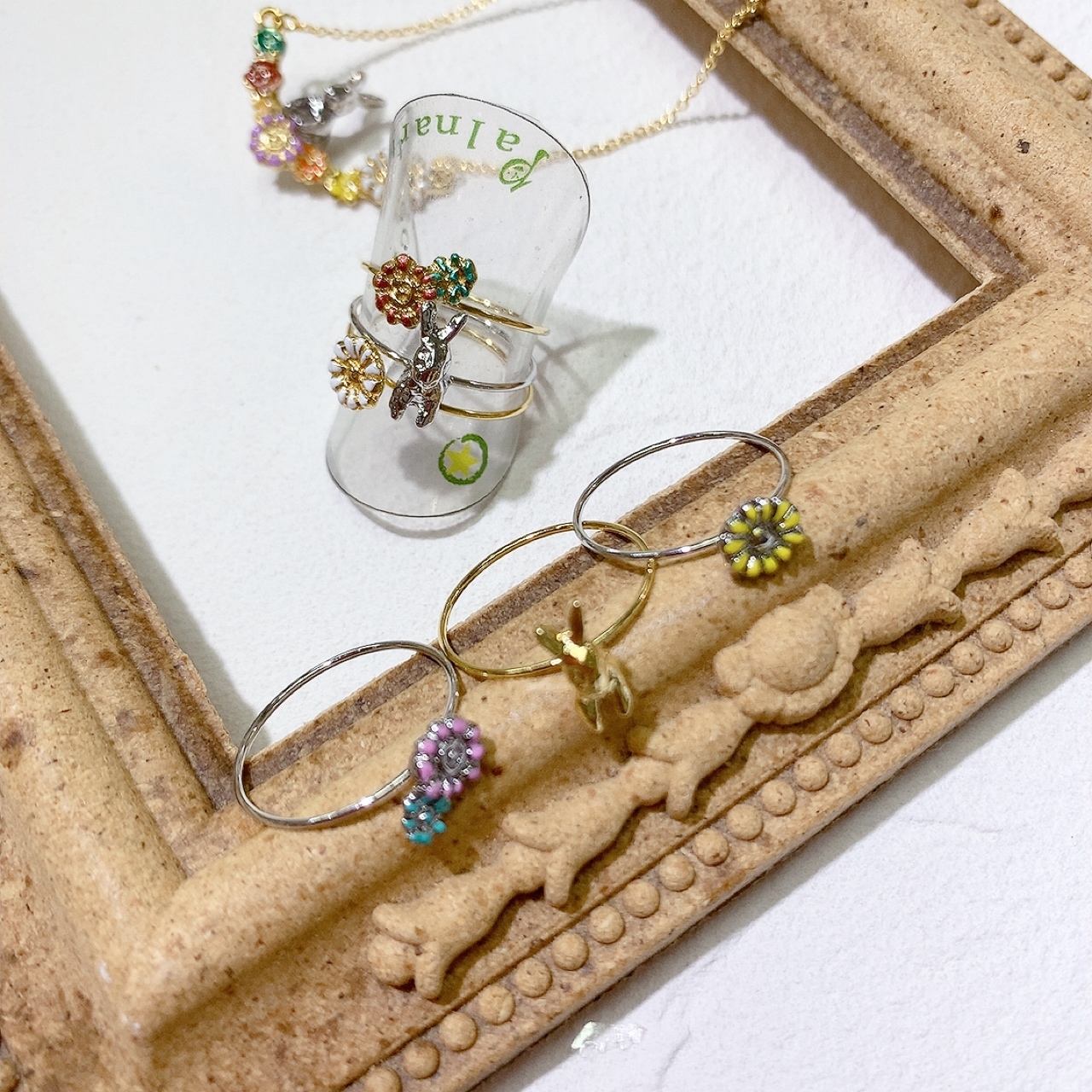 [日本制] 琺瑯兔仔&小花戒指set