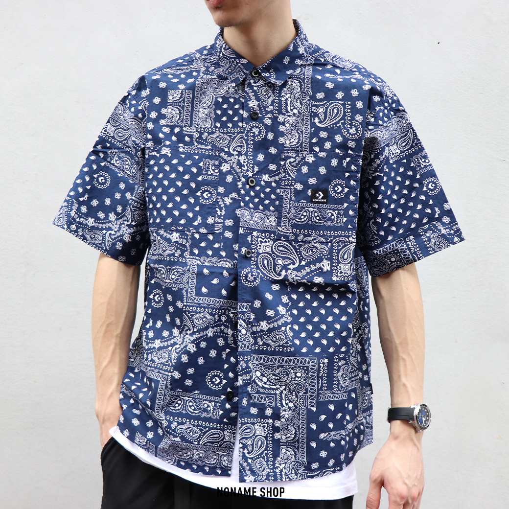 CONVERSE Paisley 腰果花 變形蟲 拼接 襯衫 短袖 午夜藍