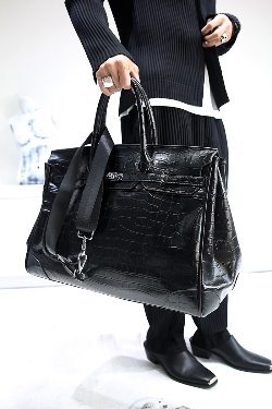 鱷魚紋皮革鉑金包 波士頓包