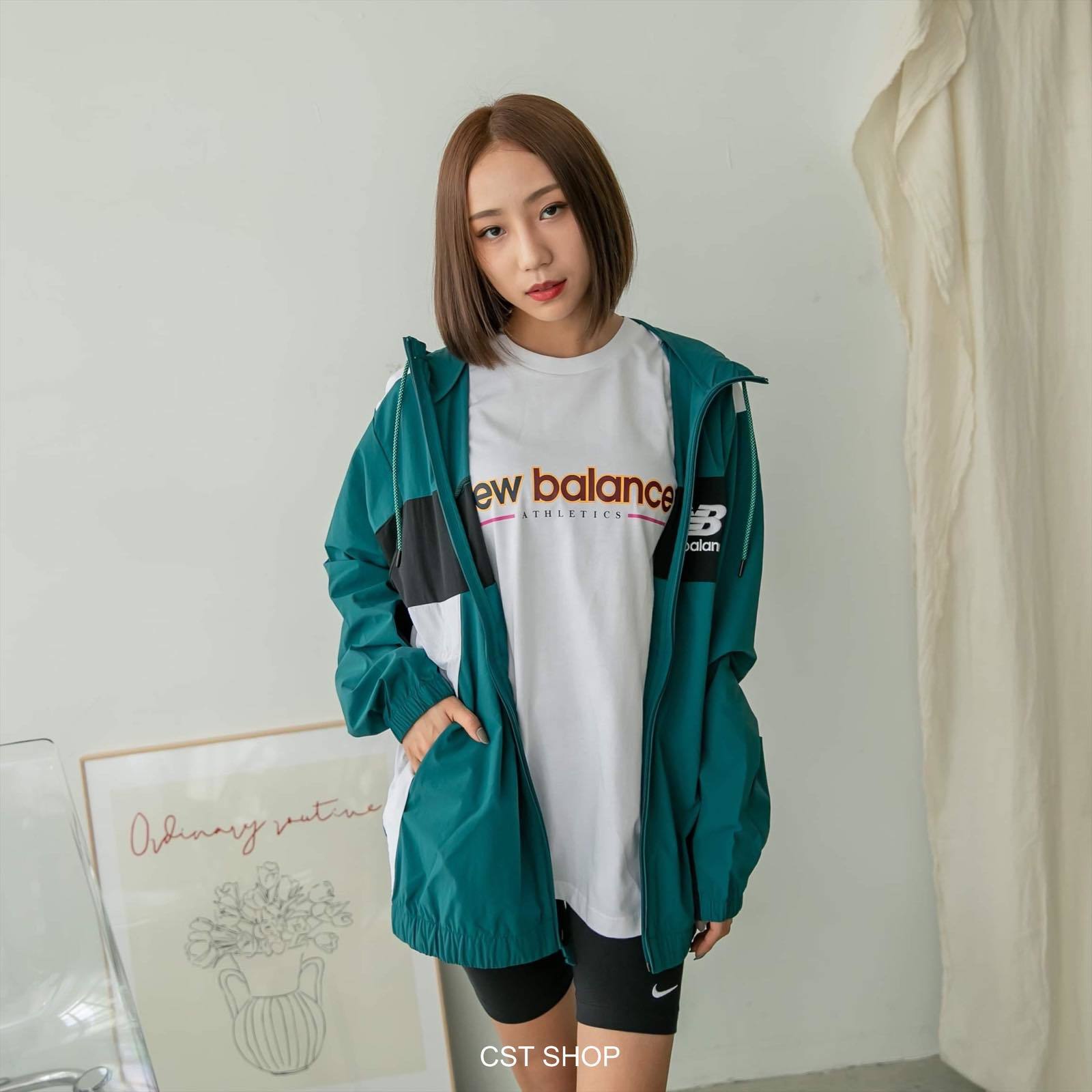 NEW BALANCE JACKET 綠色拚色刺繡防風透氣 
