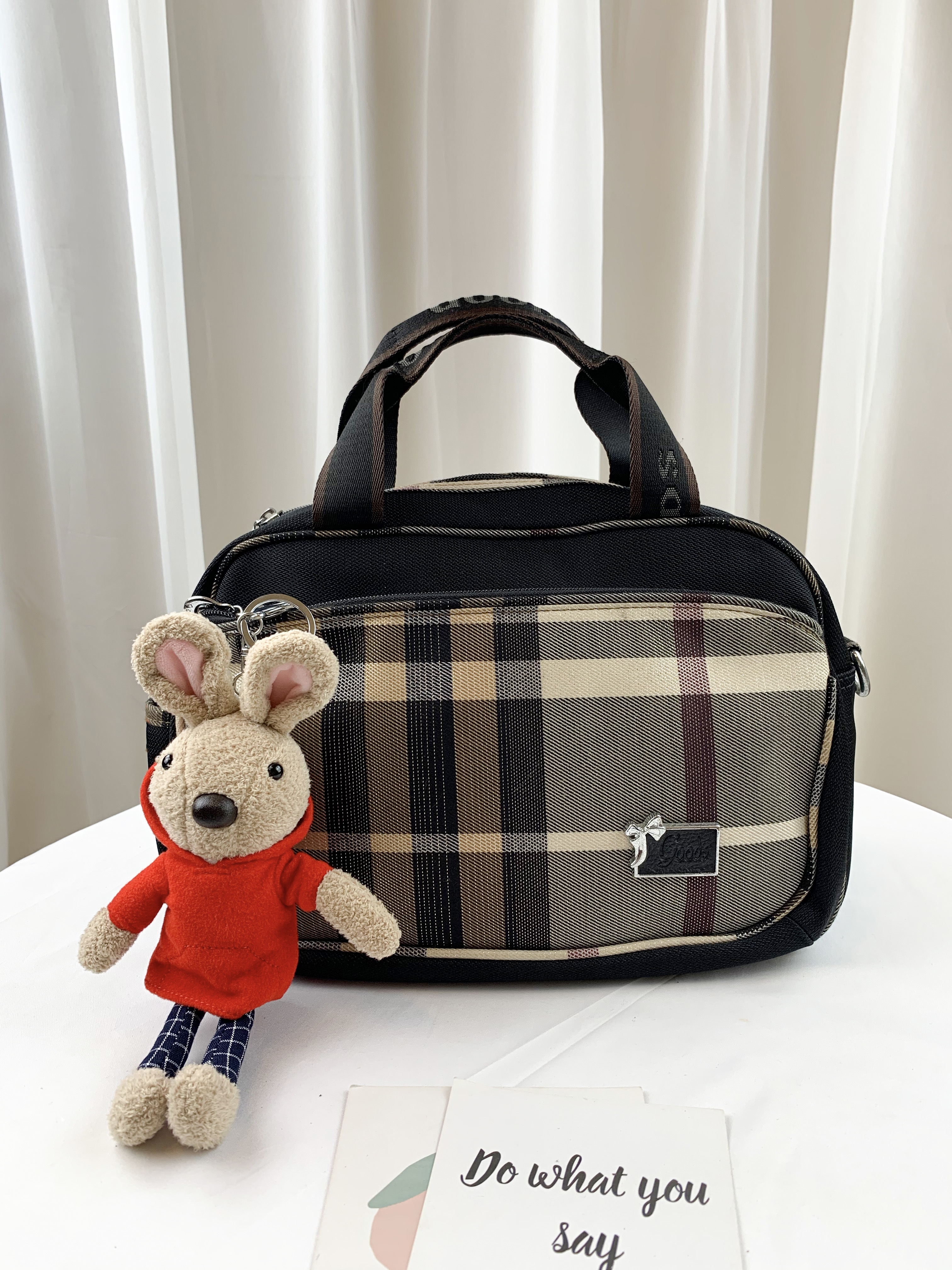 GOODS 黑格紋防潑水手提包 / 側背包 #28068