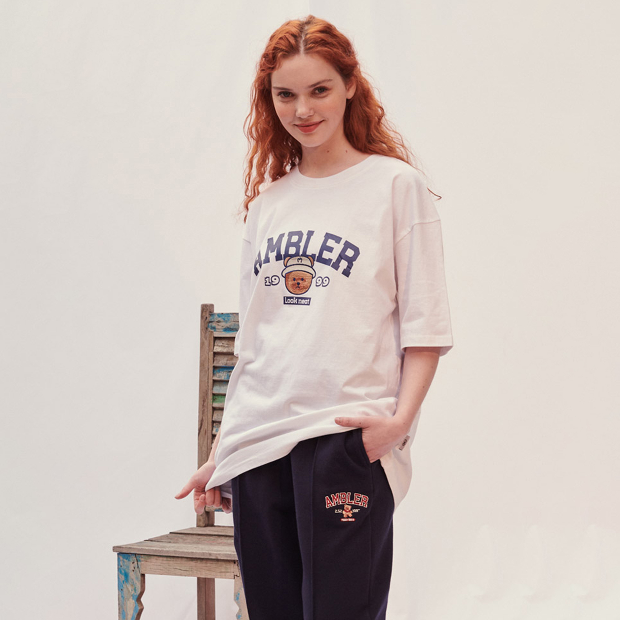 韓國 Ambler AS826【漁夫帽熊】純棉落肩短T