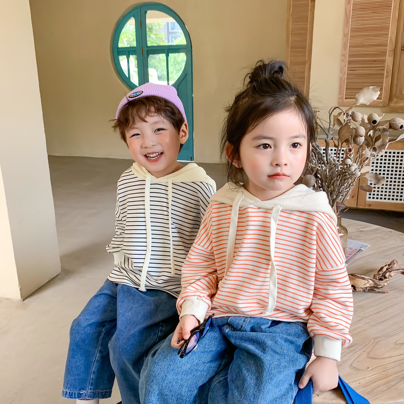 少量現貨 兄妹裝 前短後長補丁條紋帽 T 2色 80-130cm