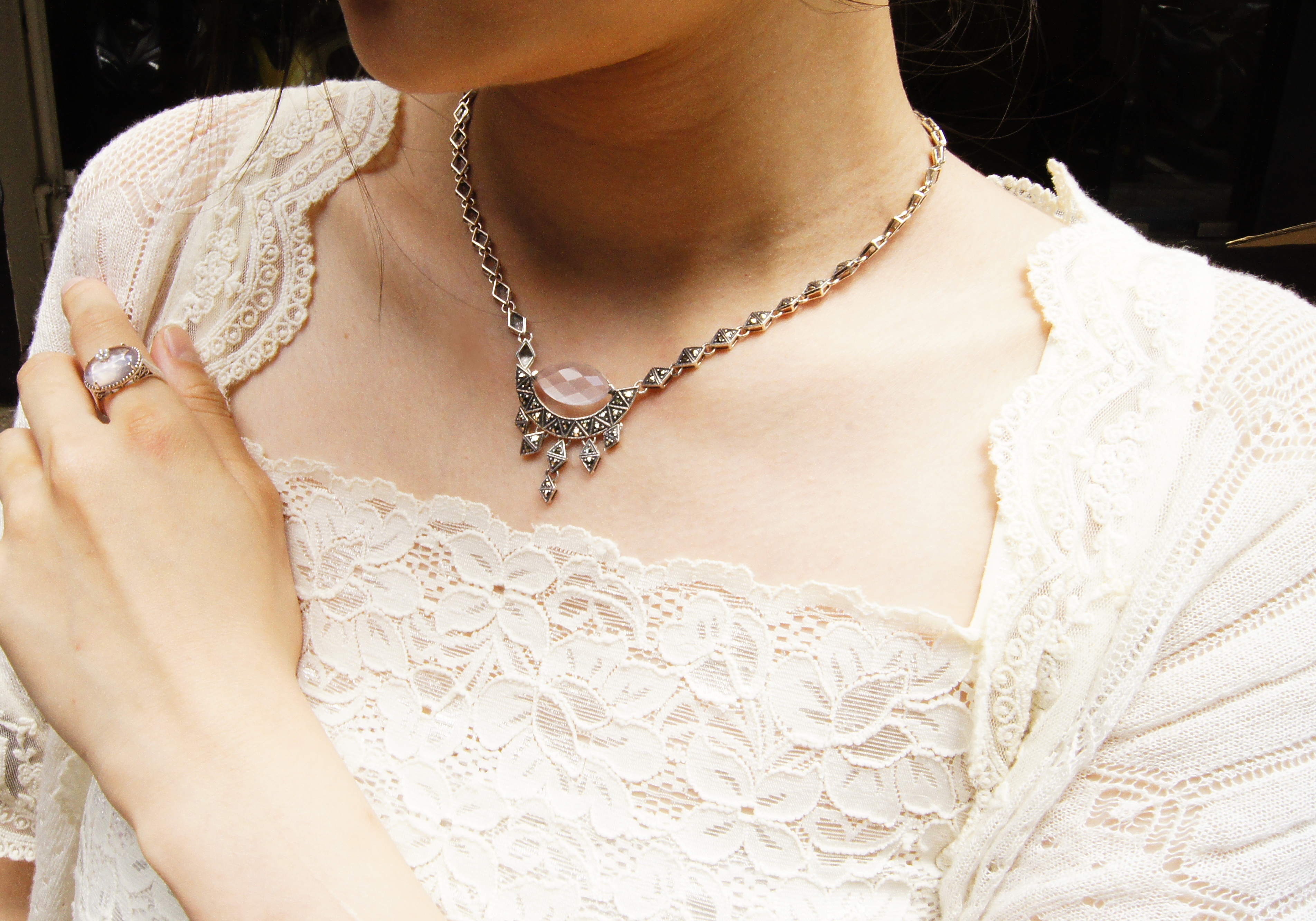 art deco風格粉晶項鍊