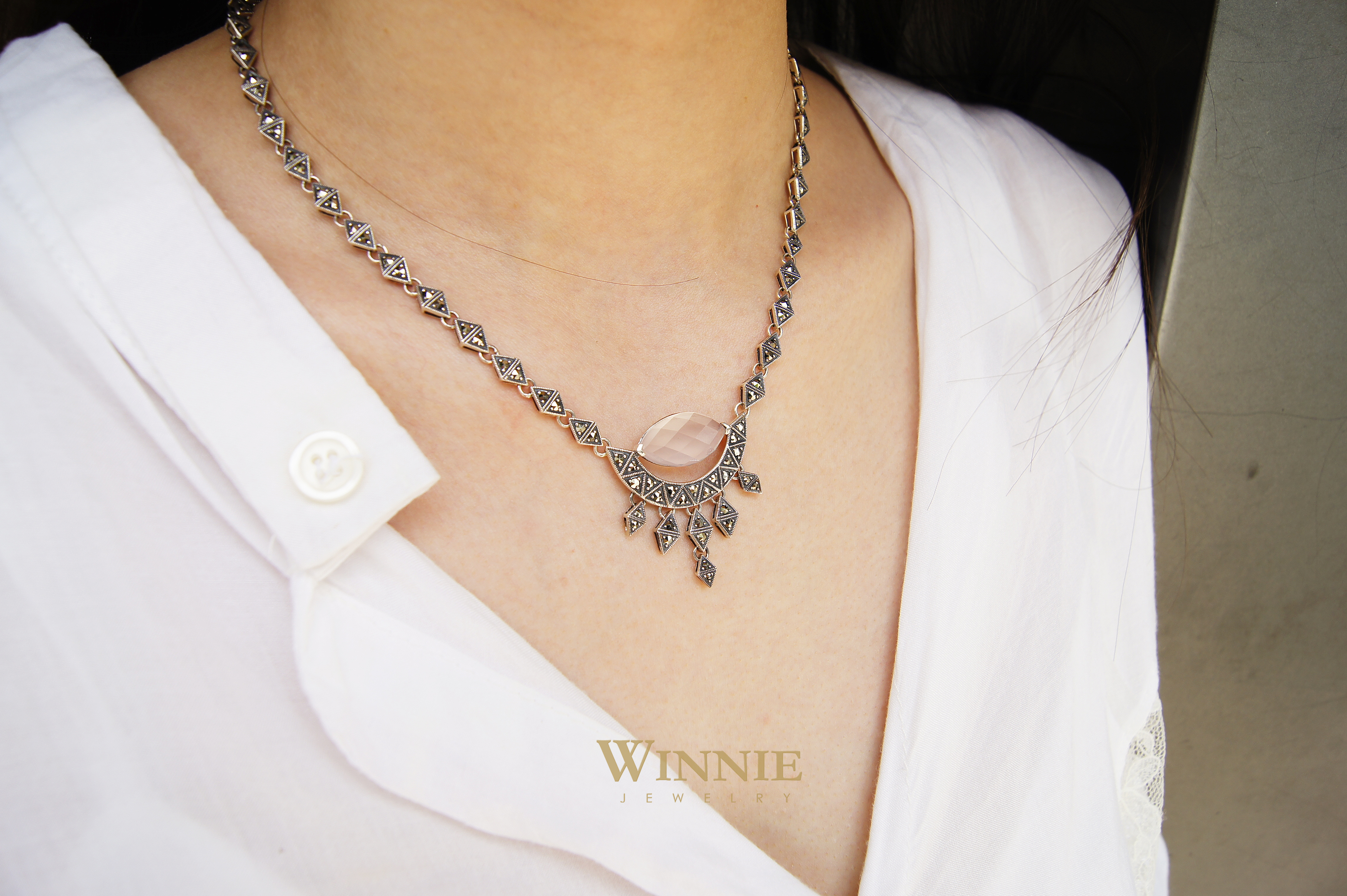 art deco風格粉晶項鍊