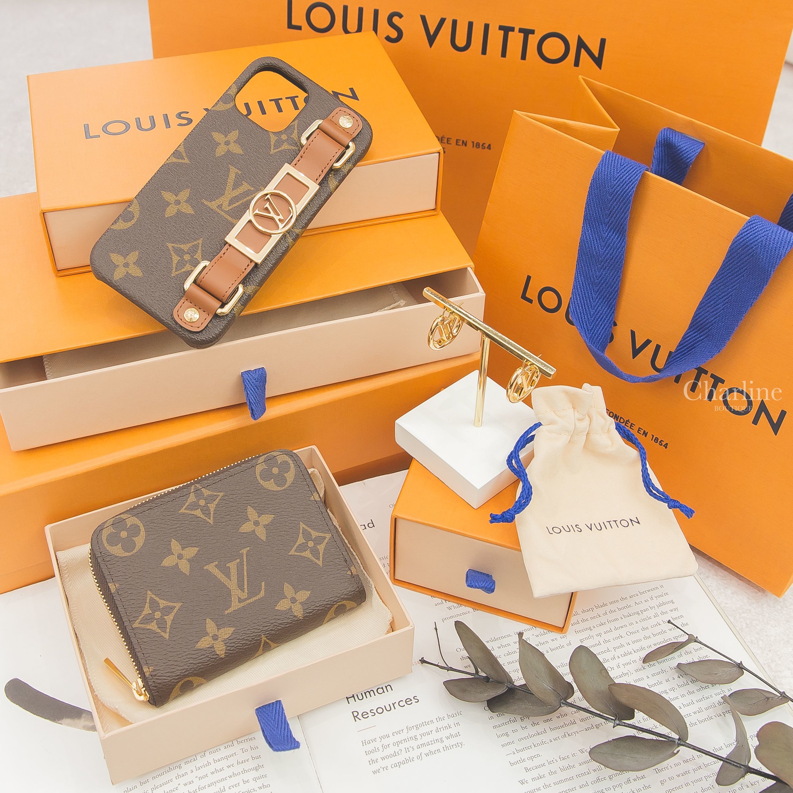 LV Louise Earrings 金色LV圓圈耳環,LV Bumper Dauphine Iphone 咖啡色/焦糖拼色帆布金色小牛皮LV手機殼,LV Coin Purse 咖啡色老花金色拉鏈零錢包-Charline Boutique 精品代購
