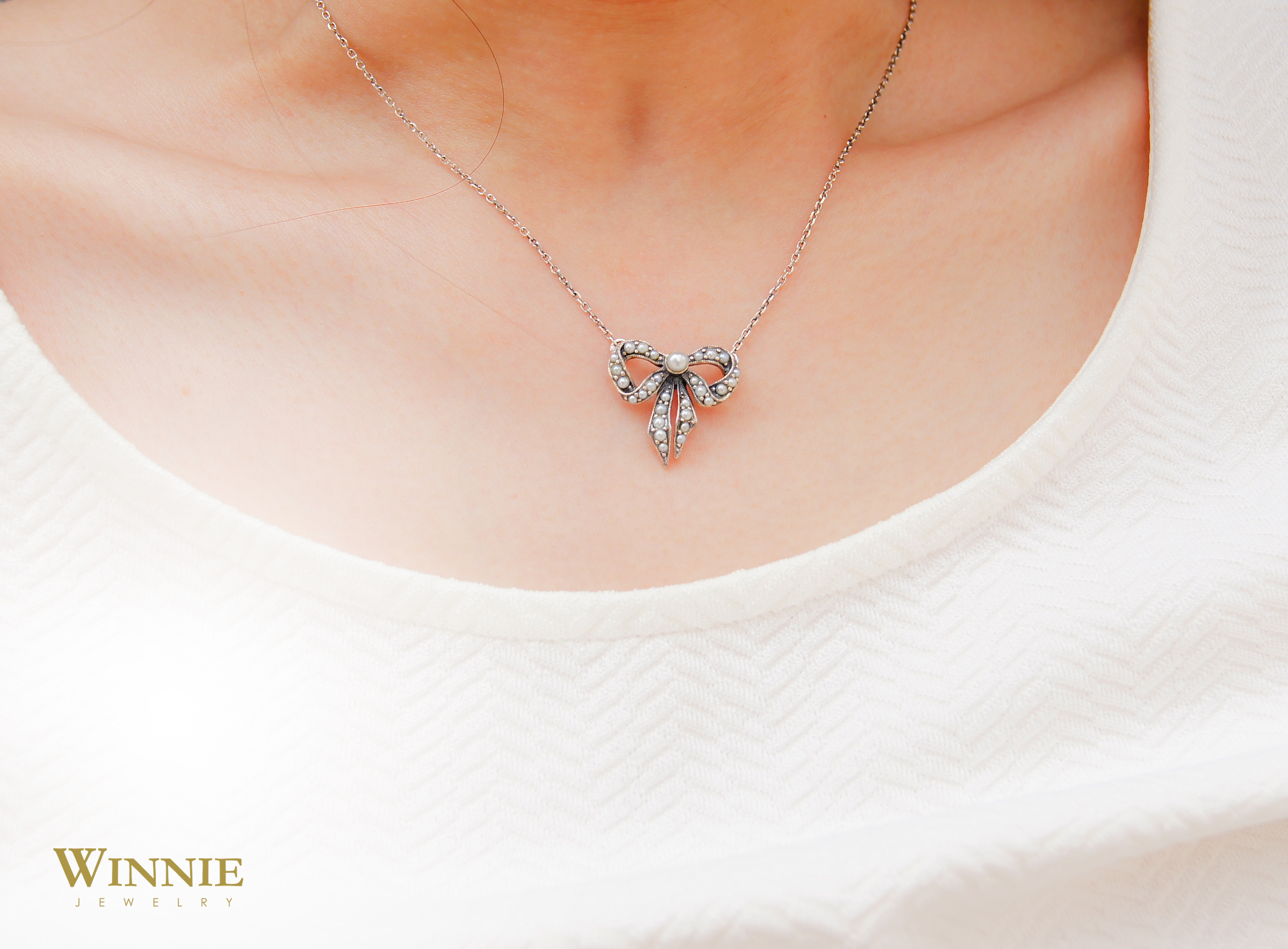 小巧珍珠蝴蝶結項鍊OP1667