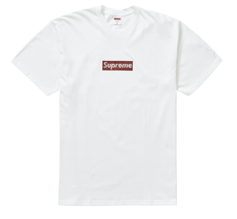 -(B3c03)-SUPREME SWAROVSKI BOX LOGO TEE 施華洛世奇 水鑽 白-SS19T1