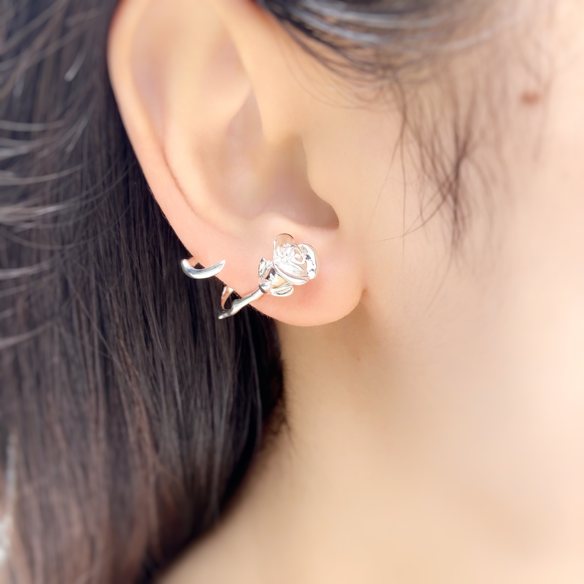 | 925純銀 | 帶刺的花耳環 （銀/金） | EA0407 |