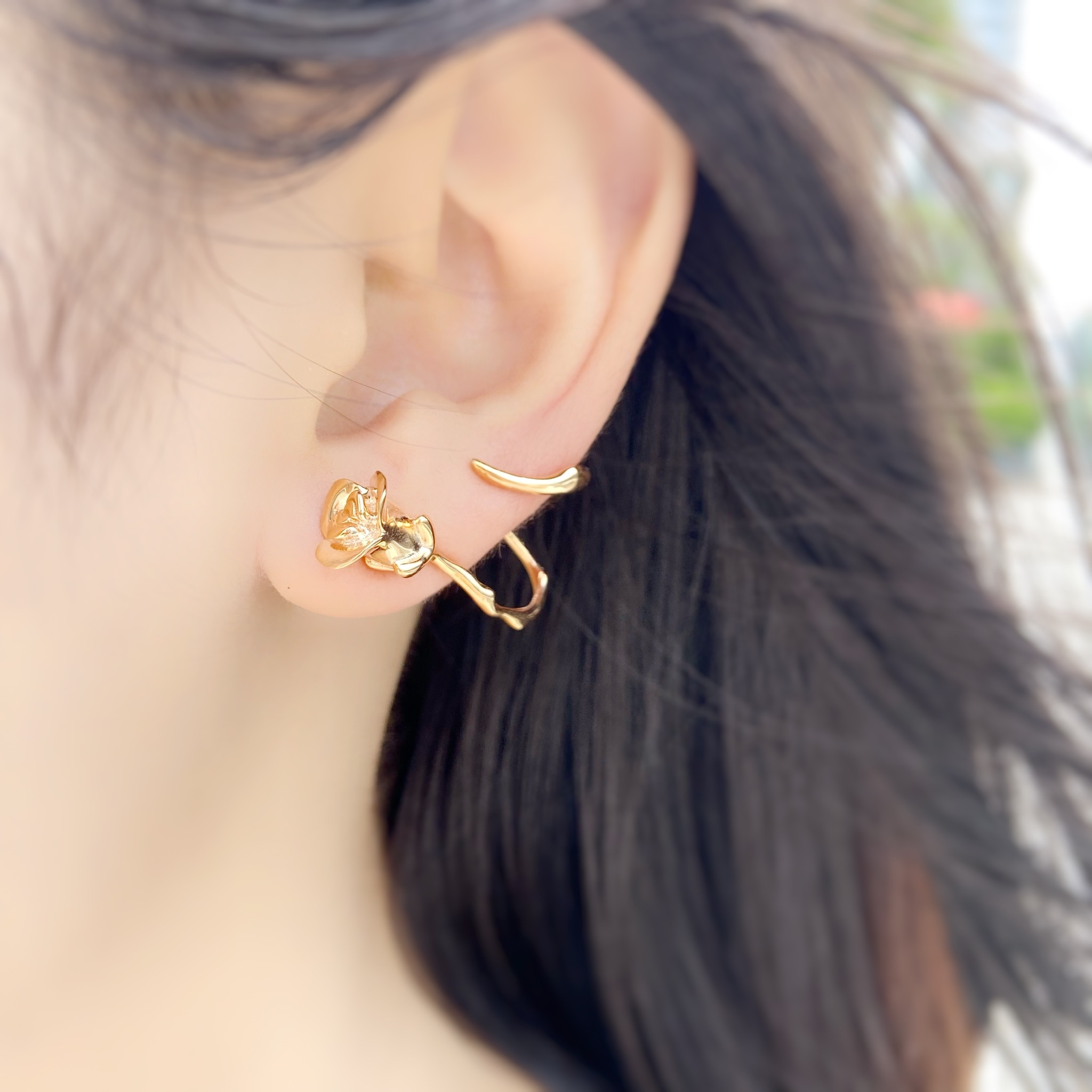 | 925純銀 | 帶刺的花耳環 （銀/金） | EA0407 |