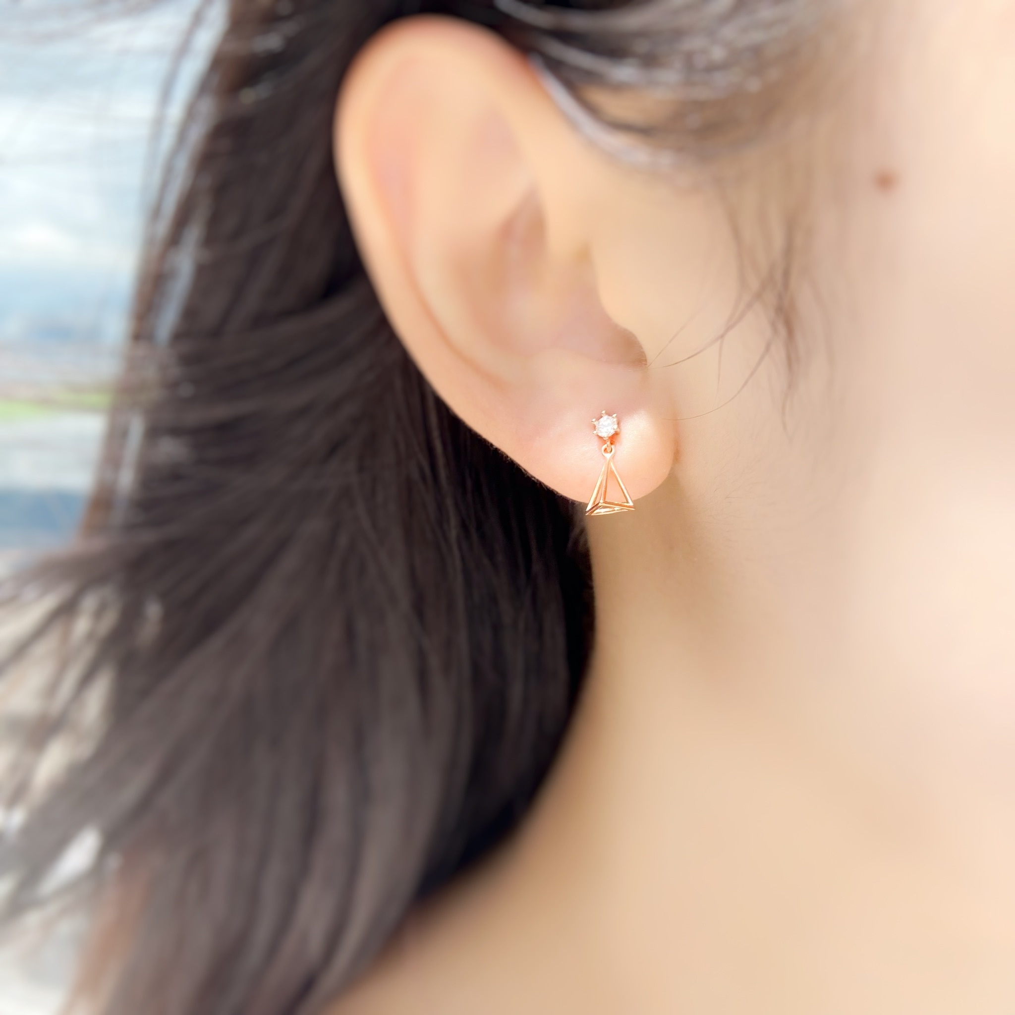 | 925純銀・厚鍍白金・厚鍍玫瑰金 | 小金字塔耳環  (銀 / 玫瑰金) | EA0252 |