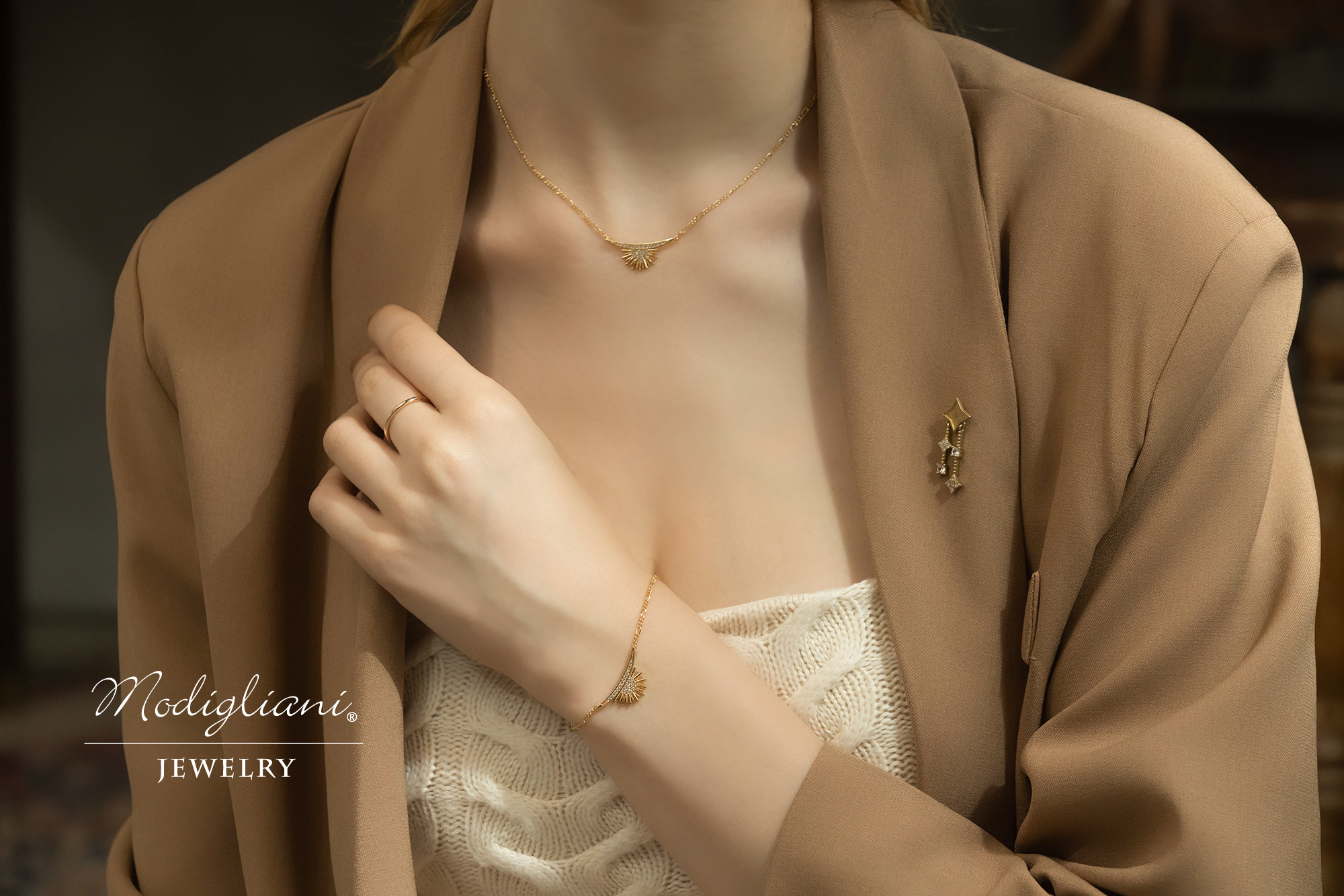 黃銅飾品,黃銅,氣質,簡約,項鍊,18K金,鋯石,光芒,仙女