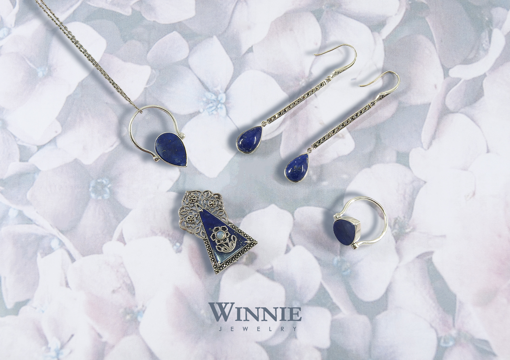 水滴青金石垂墜耳環