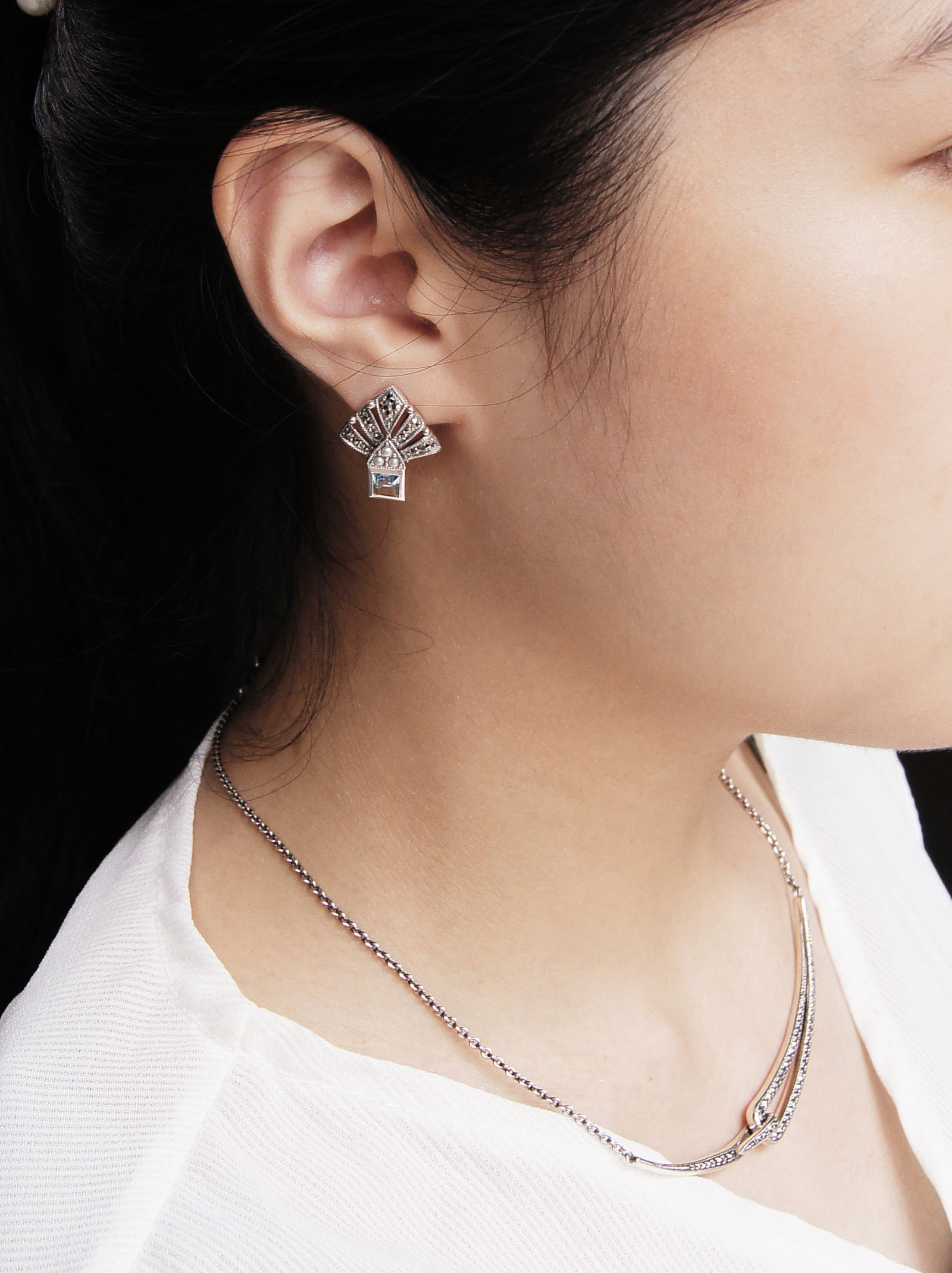 幾何形冠冕拓帕石耳環