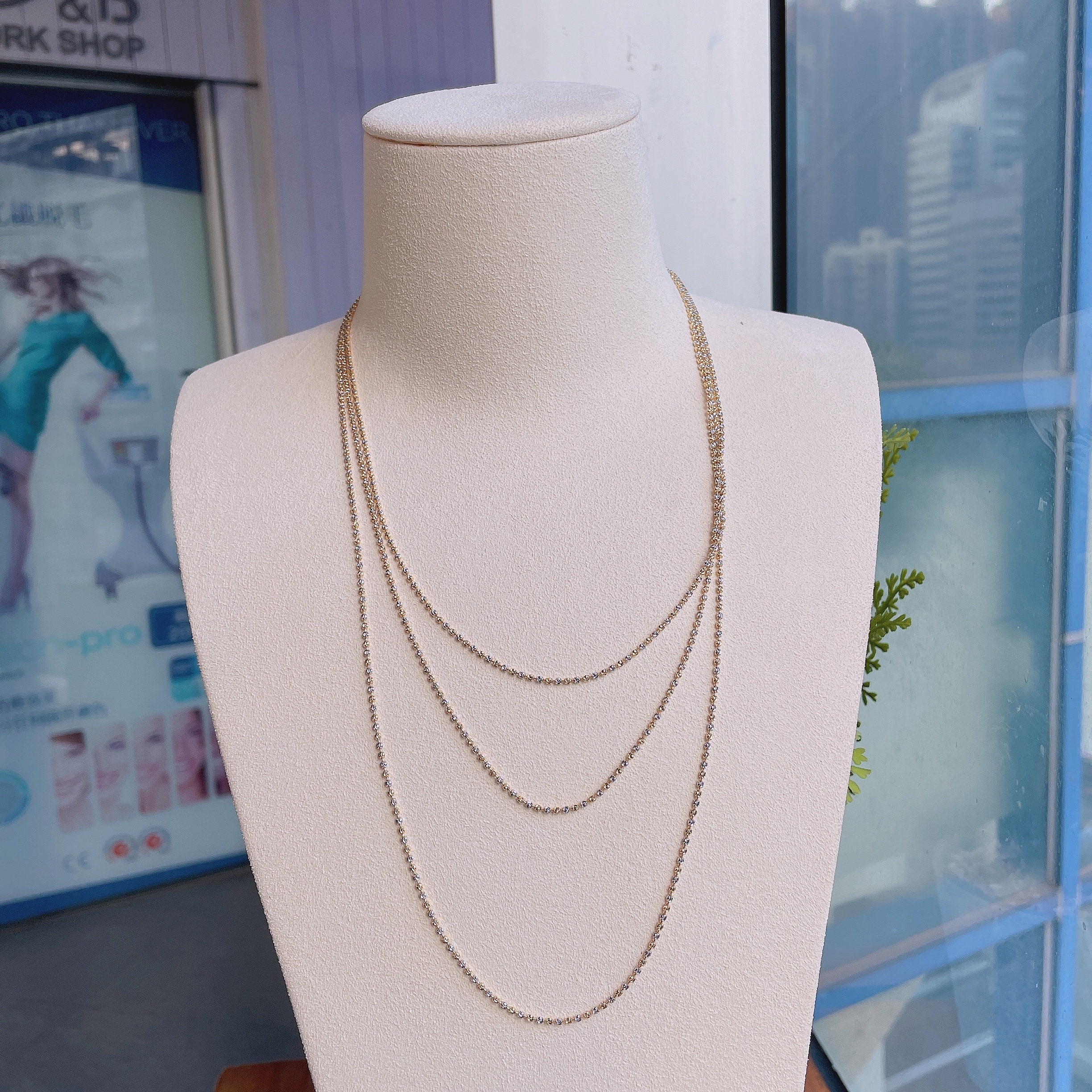 18K雙色金鐳射珠項鏈