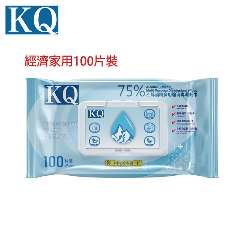 KQ [家用裝] 75%乙醇酒精多用途消毒濕紙巾100片裝