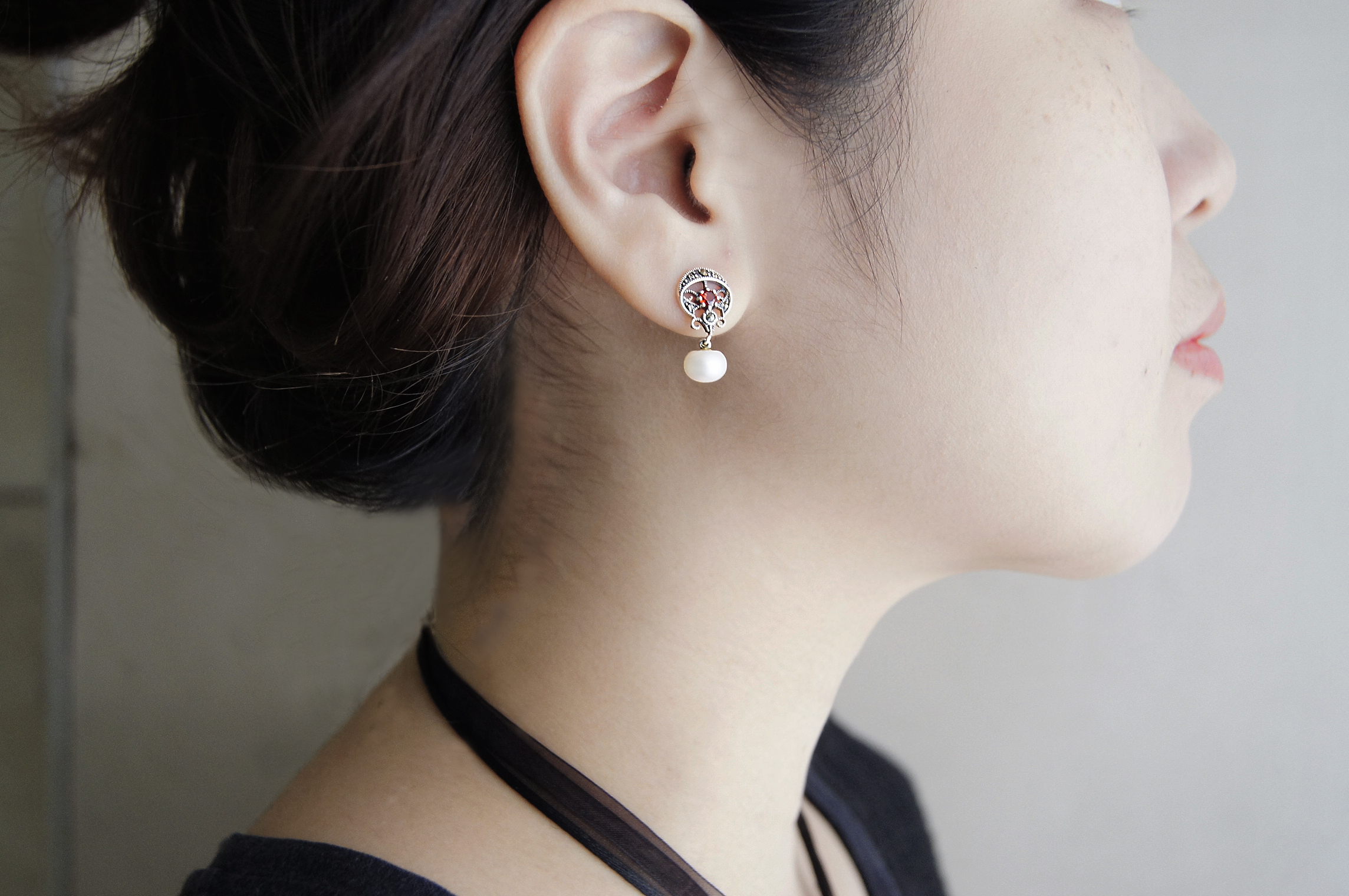 石榴石珍珠耳環（OP1681）