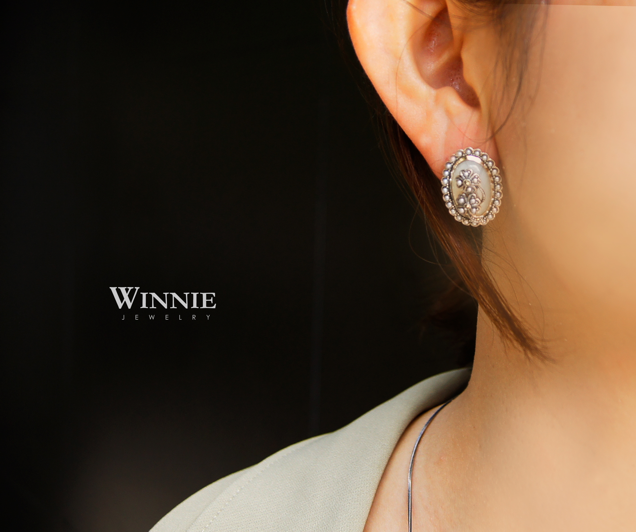 貝殼雕花小米珠耳環