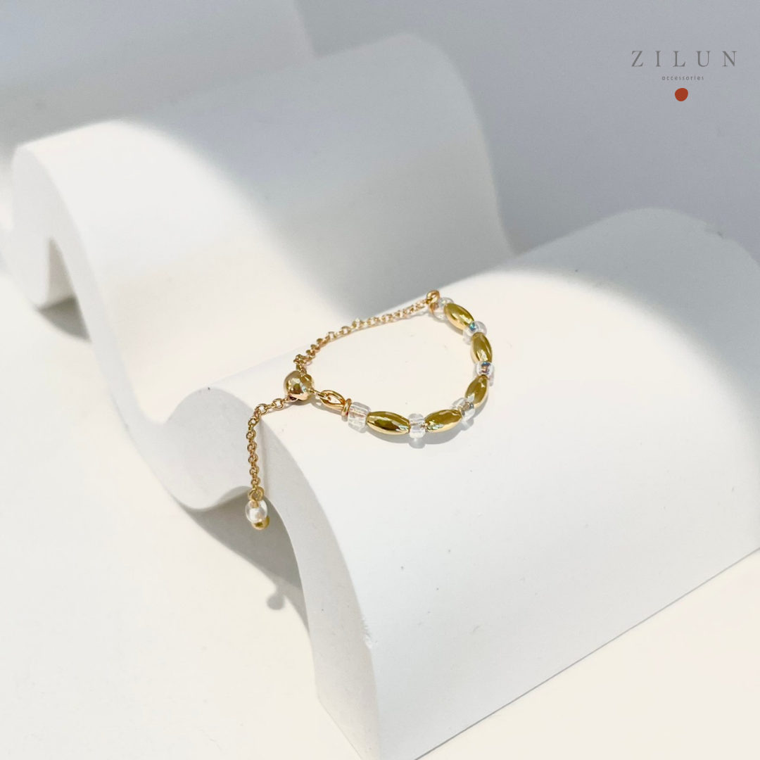 │輕奢│砂糖小米粒 • 串串 • 可調式鍊戒 • 戒指 • 14K注金 • 14kgf