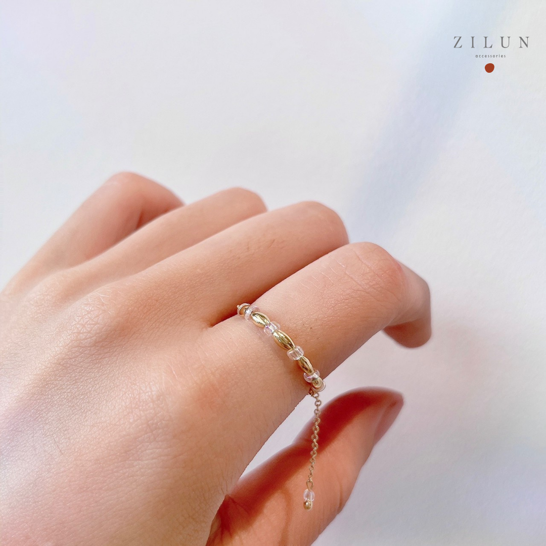 │輕奢│砂糖小米粒 • 串串 • 可調式鍊戒 • 戒指 • 14K注金 • 14kgf