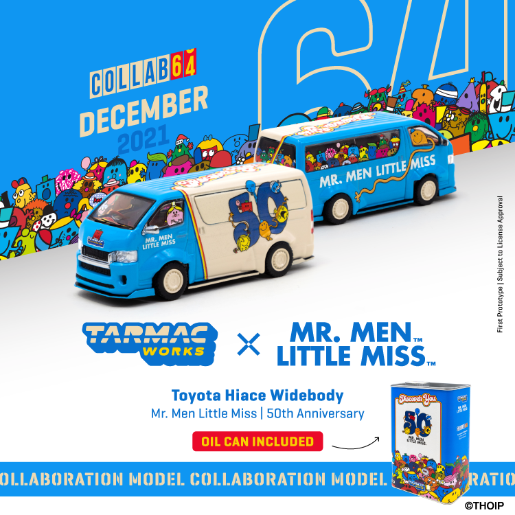 1/64 TARMAC Toyota Hiace Widebody Mr. Men Little Miss  50th Anniversary (T64-038-MR)