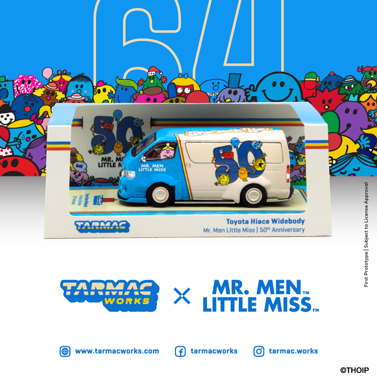 1/64 TARMAC Toyota Hiace Widebody Mr. Men Little Miss  50th Anniversary (T64-038-MR)