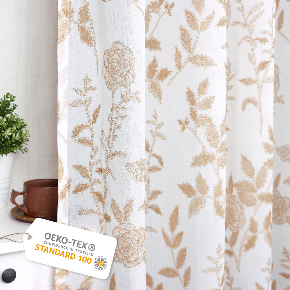 手工製作│透光窗紗窗簾│半窗落地窗│暮夏牡丹│織帶│2尺寸