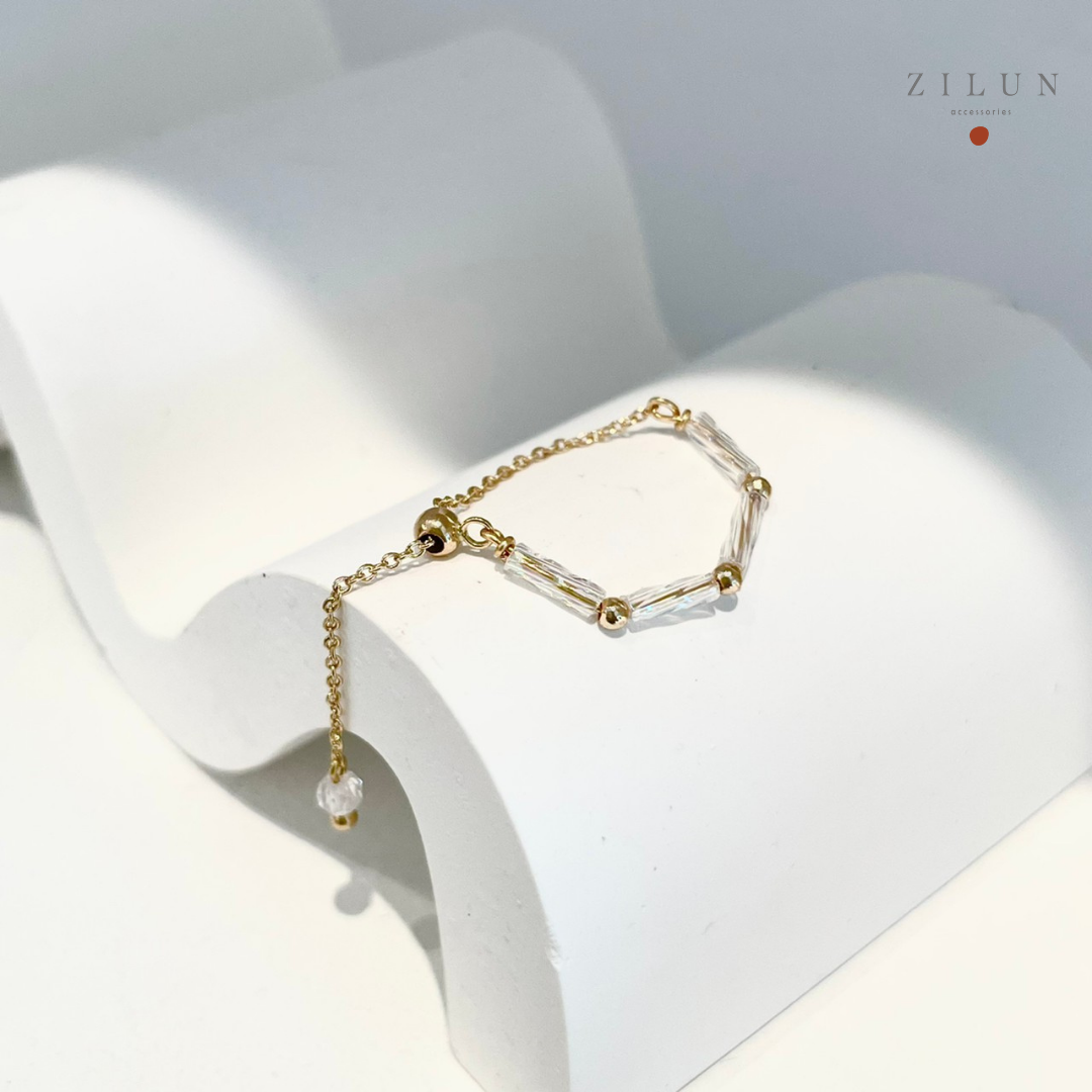 │輕奢│法式螺紋 • 彩光白 • 可調式鍊戒 • 戒指 • 14K注金 • 14kgf