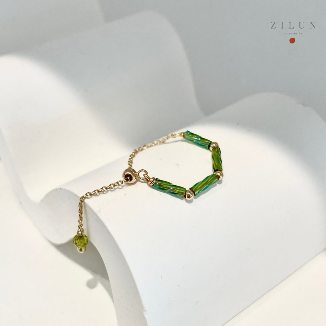 │輕奢│法式螺紋 • 橄欖綠 • 可調式鍊戒 • 戒指 • 14K注金 • 14kgf