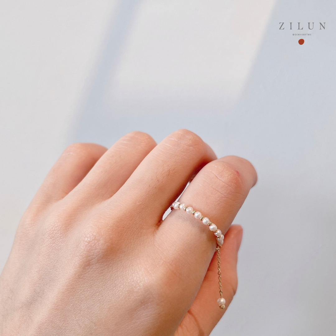 │輕奢│巴洛克 • 小珍珠 • 可調式鍊戒 • 戒指 • 14K注金 • 14kgf