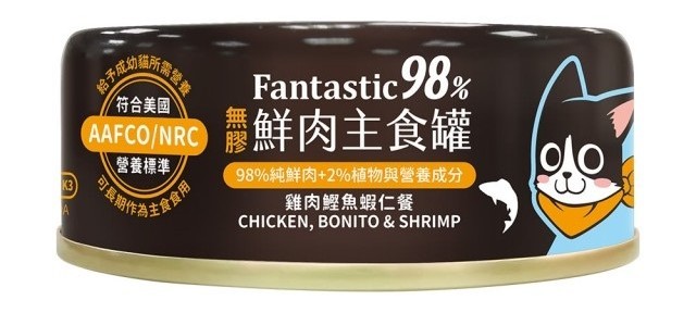 汪喵星球 貓用98%鮮肉無膠主食罐 -雞肉鰹魚蝦仁 80g -原箱24罐-