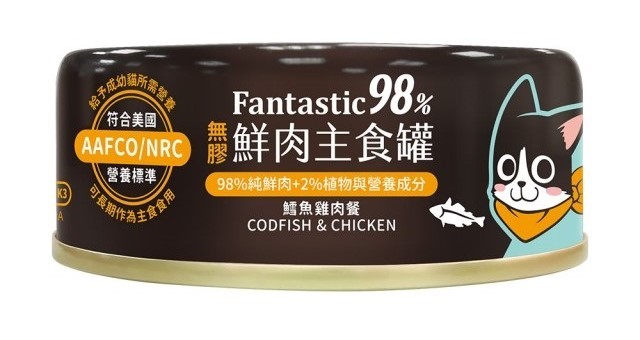 汪喵星球 貓用98%鮮肉無膠主食罐 -鱈魚雞肉 80g -原箱24罐-