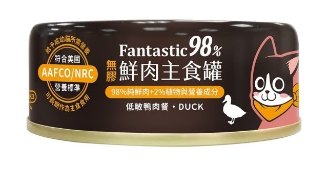 汪喵星球 貓用98%鮮肉無膠主食罐 -低敏鴨肉 80g -原箱24罐-
