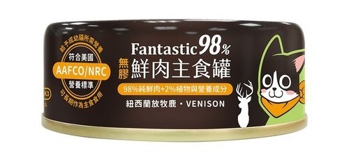 汪喵星球 貓用98%鮮肉無膠主食罐 - 放牧鹿肉80g -原箱24罐-