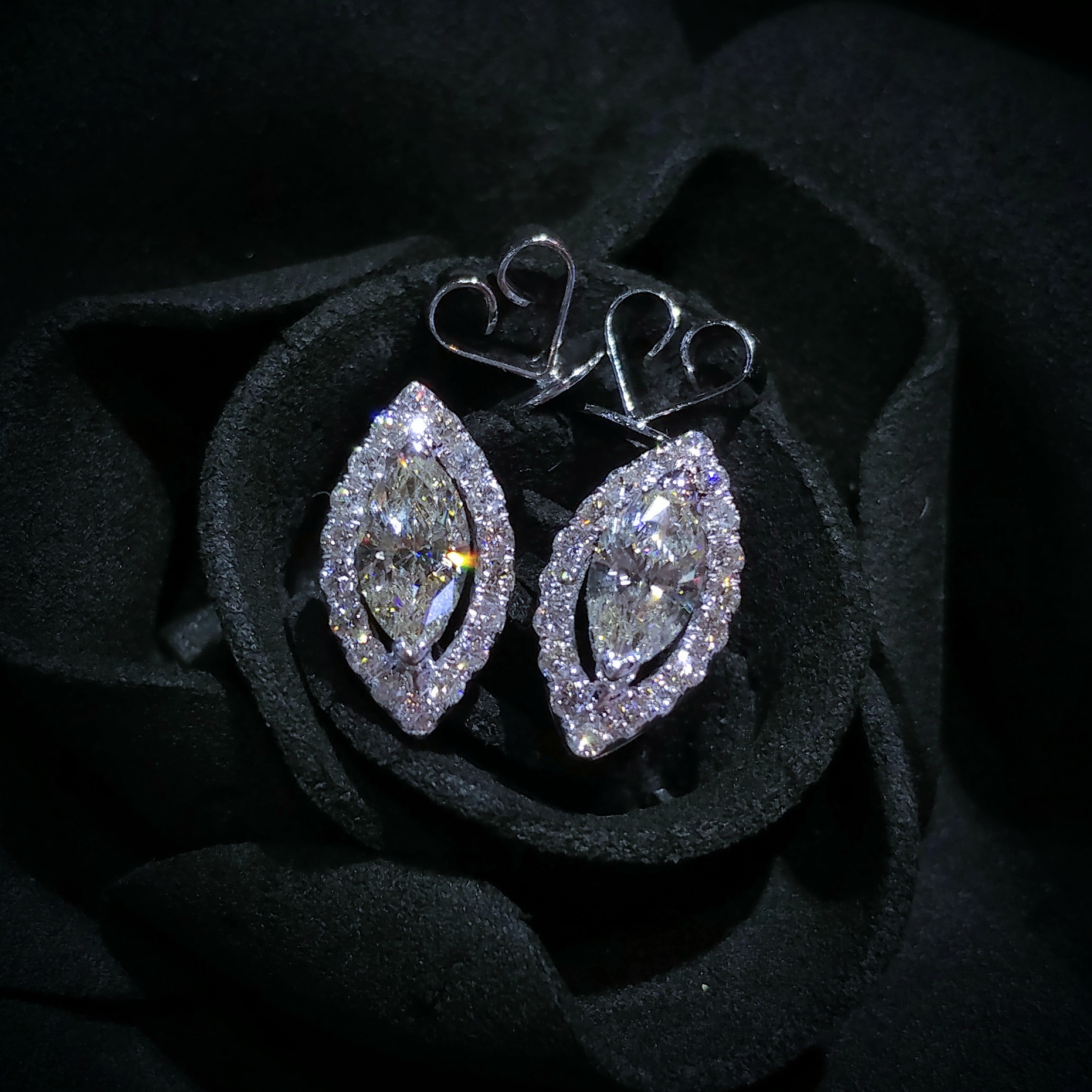 18K White Gold 1.15ct Marquise Cut Diamond Earrings