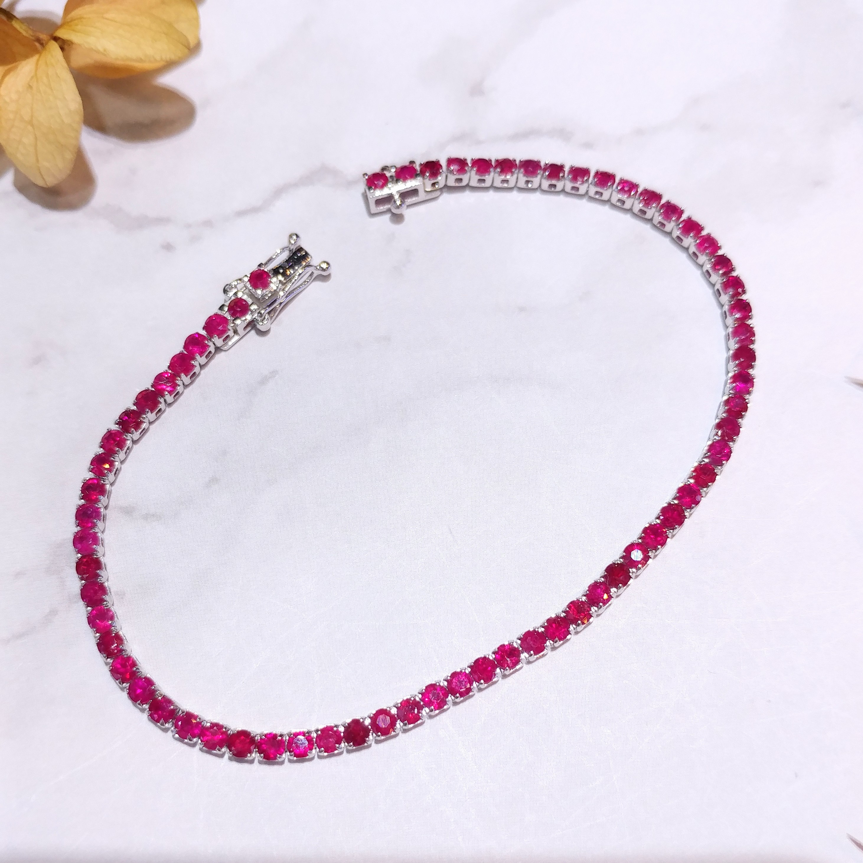 18K White Gold 4.56ct Ruby Bracelet