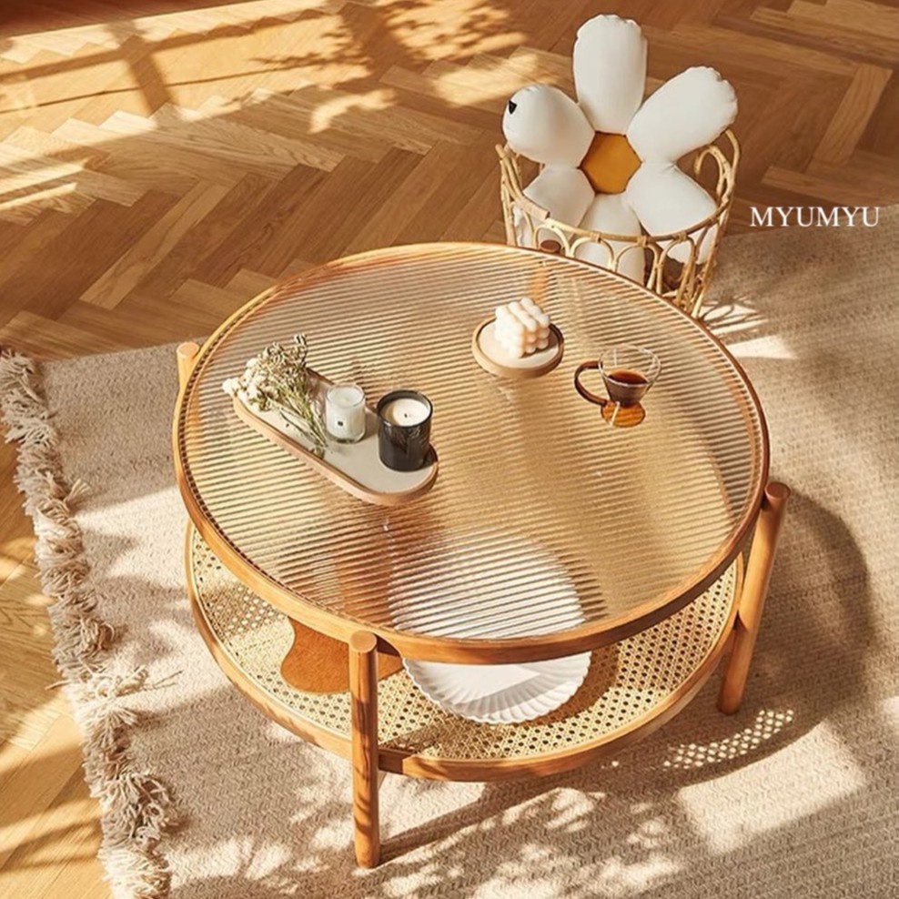 藤編桌玻璃圓桌