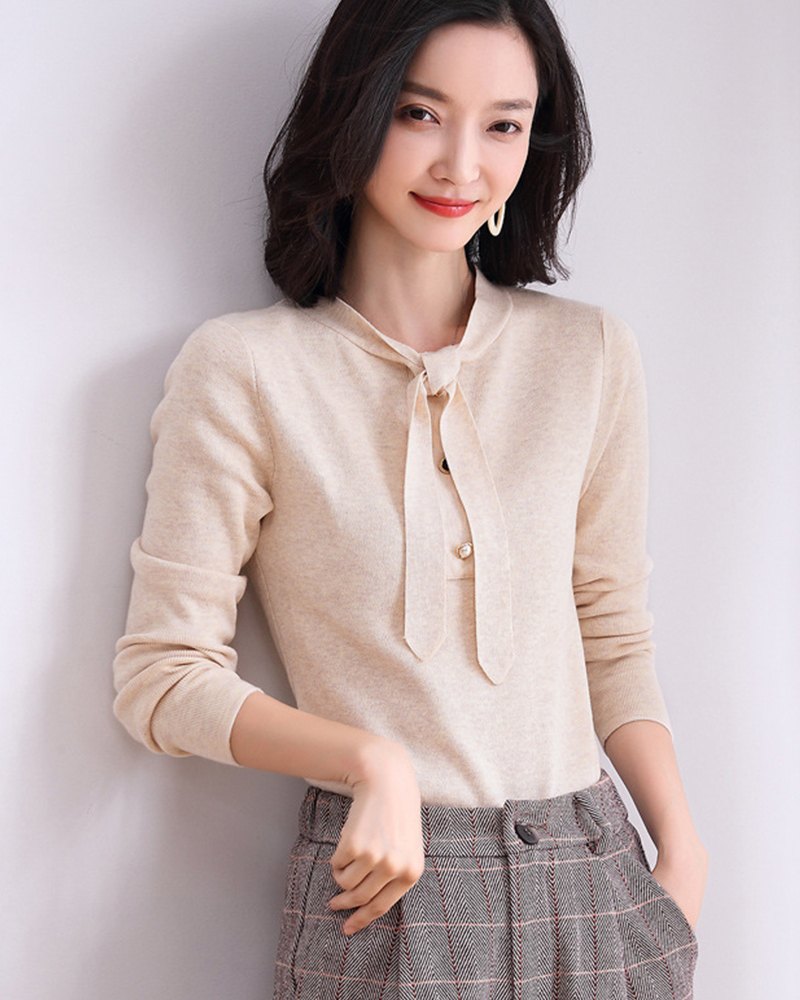 杏L【零碼出清不退換】造型寶石釦綁帶針織上衣