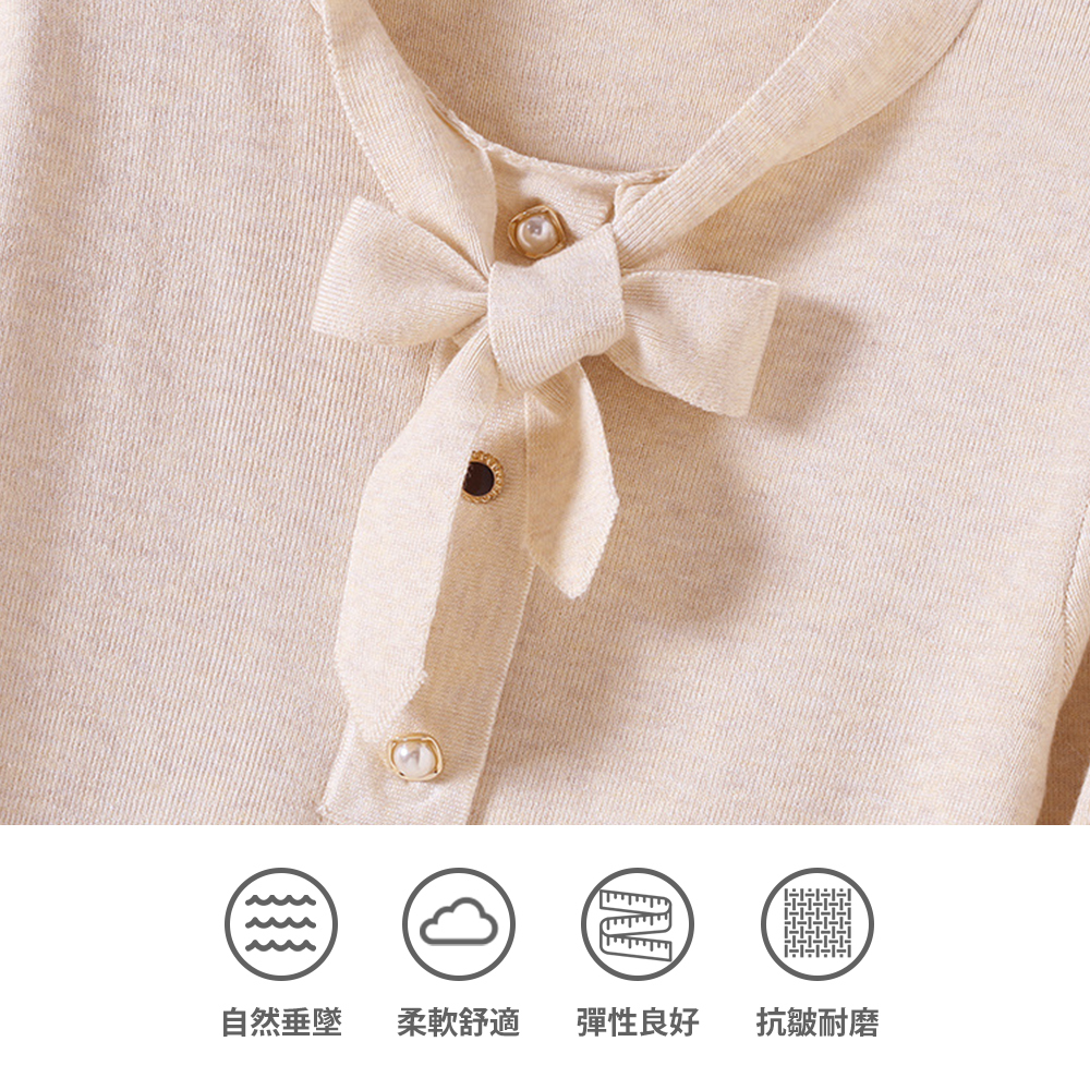 DEER.W 造型寶石釦綁帶針織上衣 平拍細節