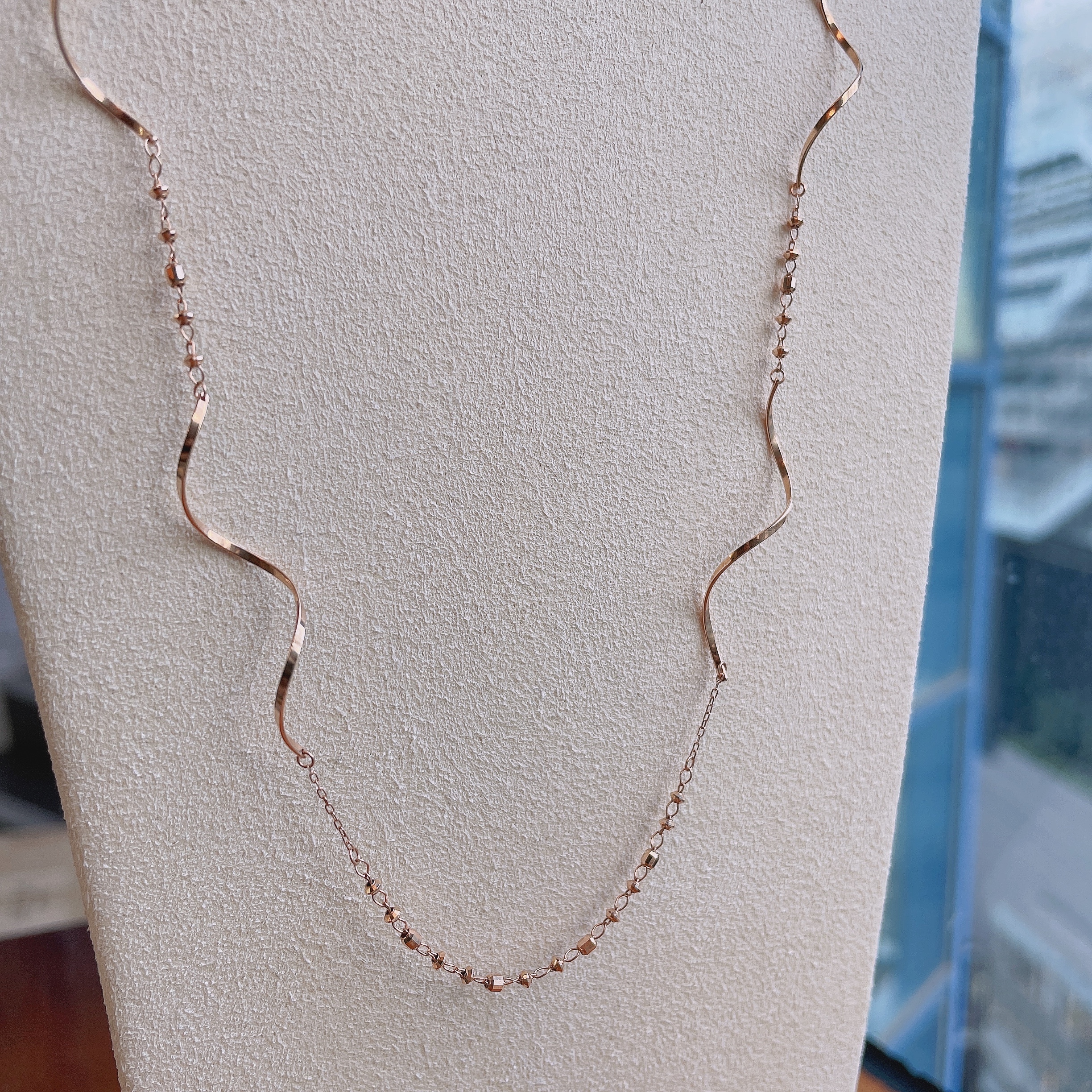 18K金鐳射珠波浪長項鏈