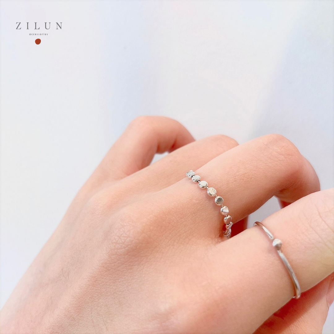 │簡約│雪點 • 扁珠 • 可調式鍊戒 • 純銀戒指 • 925silver
