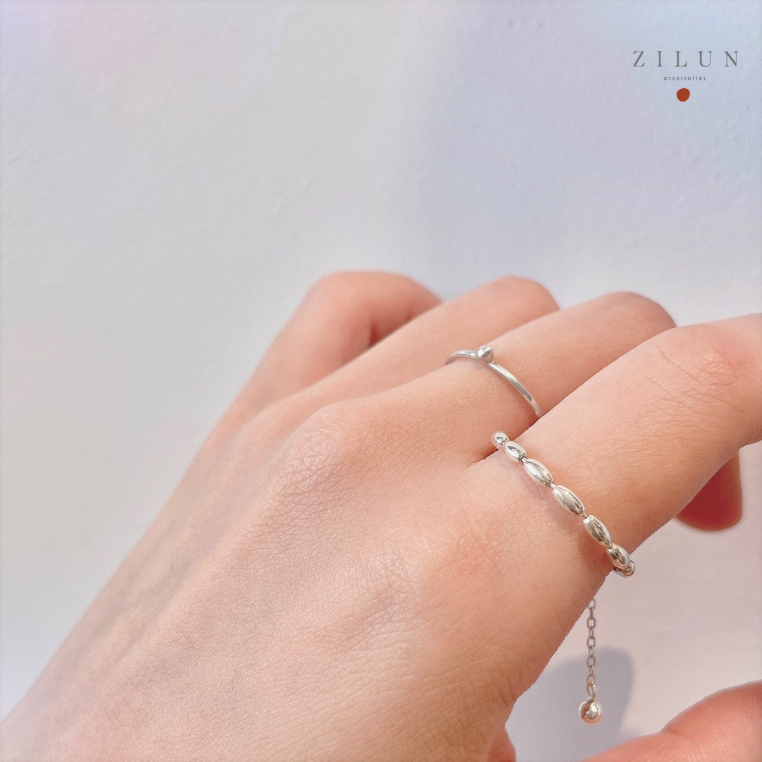 │簡約│小米粒 • 串串 • 可調式鍊戒 • 純銀戒指 • 925silver