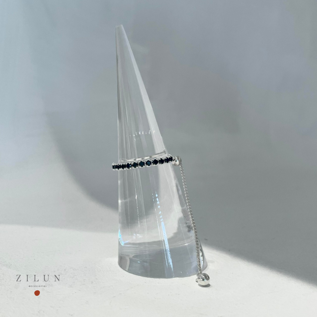 │簡約│神秘黑 • 微鑲鋯石 • 可調式鍊戒 • 純銀戒指 • 925silver