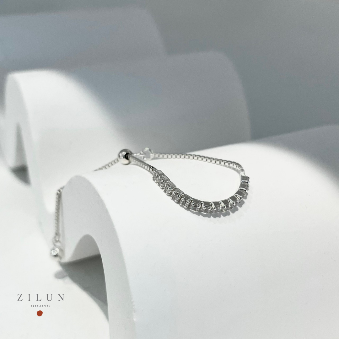 │簡約│晶透白 • 微鑲鋯石 • 可調式鍊戒 • 純銀戒指 • 925silver