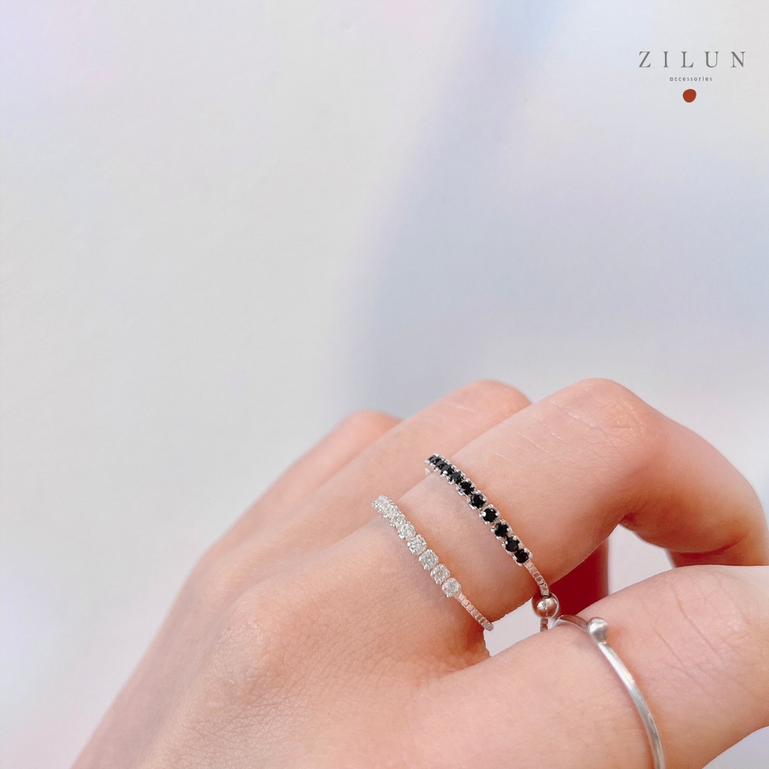 │簡約│晶透白 • 微鑲鋯石 • 可調式鍊戒 • 純銀戒指 • 925silver