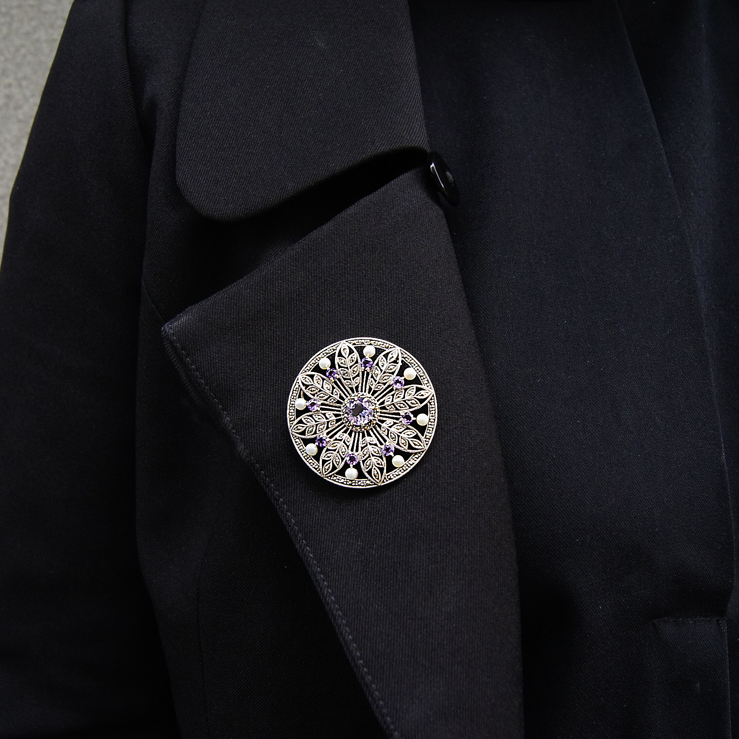 紫水晶花窗胸針OP1693