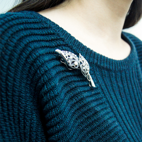 彎曲葉脈珍珠胸針