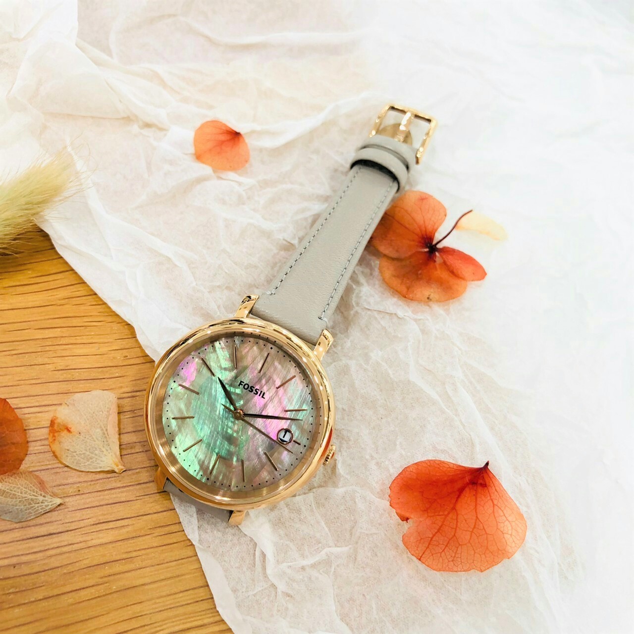 【FOSSIL】Jacqueline 雙圈經典簡約女錶 灰色真皮錶帶  ES5091 36mm 現代鐘錶